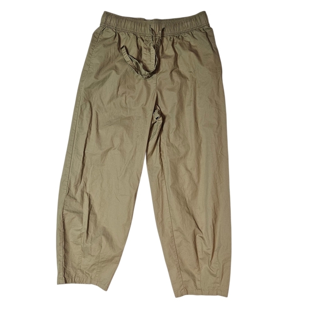 Zara Pull-On Women's Elastic Waist Drawstring Cropped Balloon Pants Khaki Small